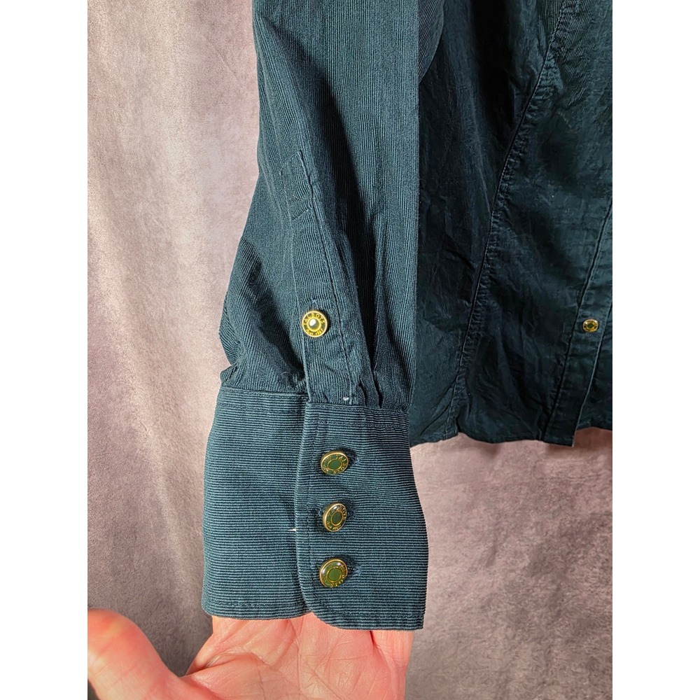 Talbots Woman Green Corduroy Button Down Shirt Gold Buttons NWT 1X - Picture 4 of 8